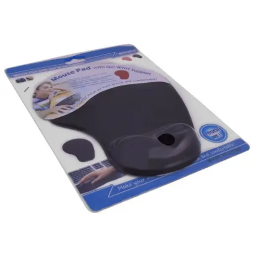 Mousepad with Gel Wrist Support Black Packaging
